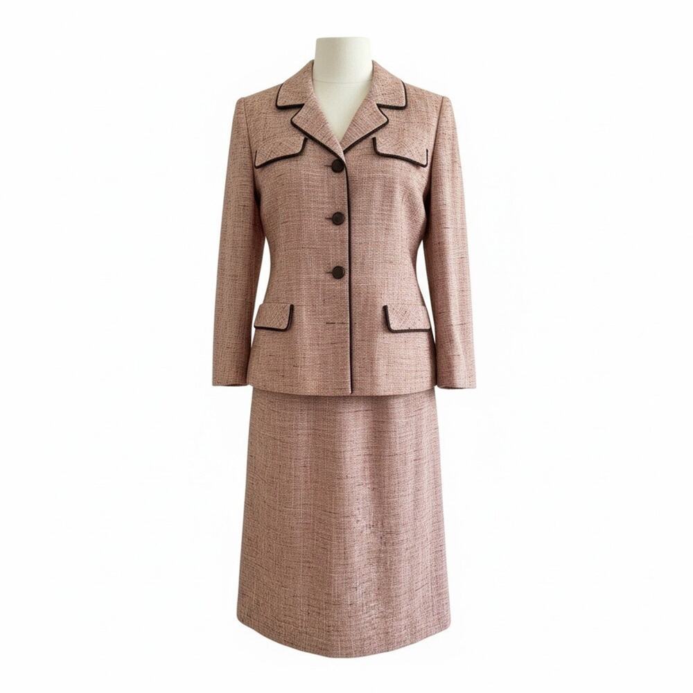 Vintage 1950s Weathervane Handmacher Skirt Suit Small S | Terracotta Slub Weave